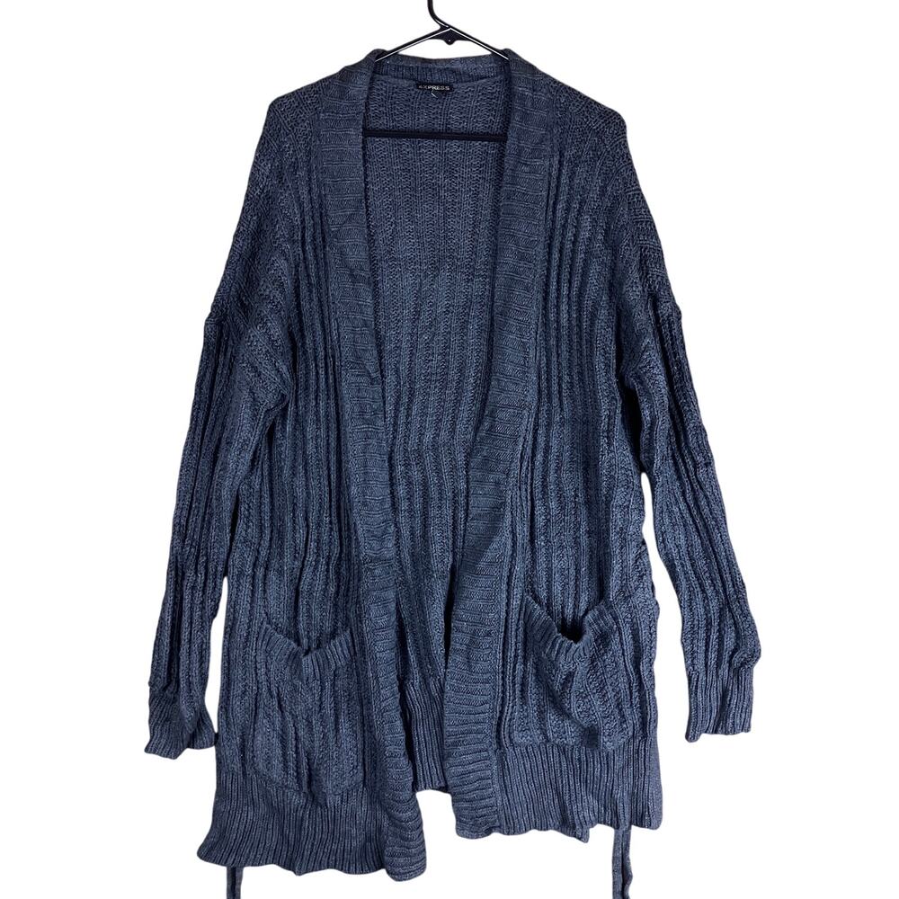 Express Womens Sweater Black Long Cardigan Open Front Wrap Long Sleeve Medium